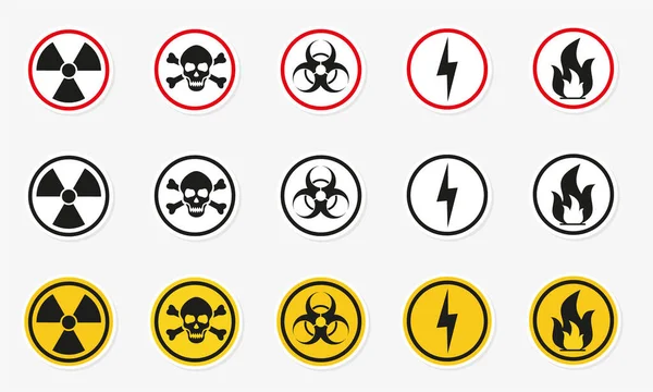 Danger Warning Circle Yellow Sign Radiation Sign Toxic Sign Biohazard — Stock Vector