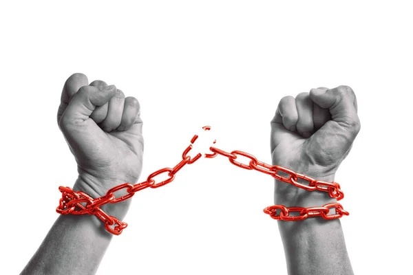 男は鎖を破り自由を得る 自由を得るという概念 — ストック写真
