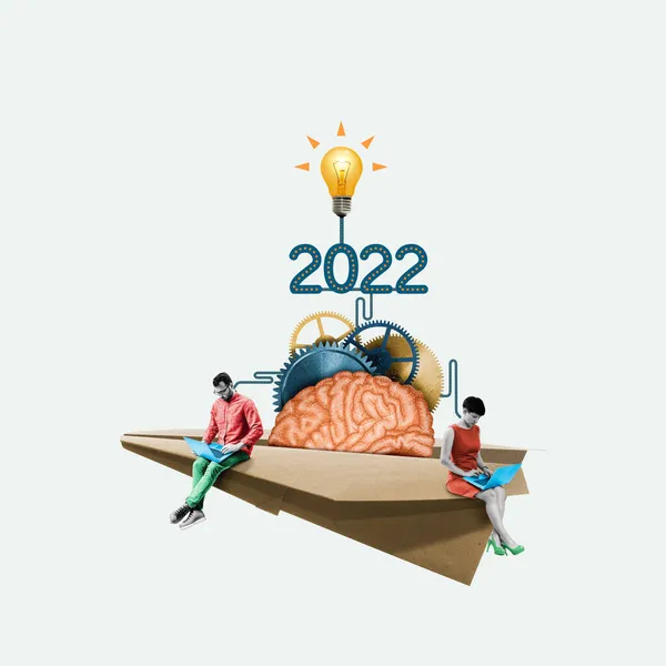 2022年のポスター チームワーク 新しいビジネスの新しいアイデア 創造性と革新 — ストック写真