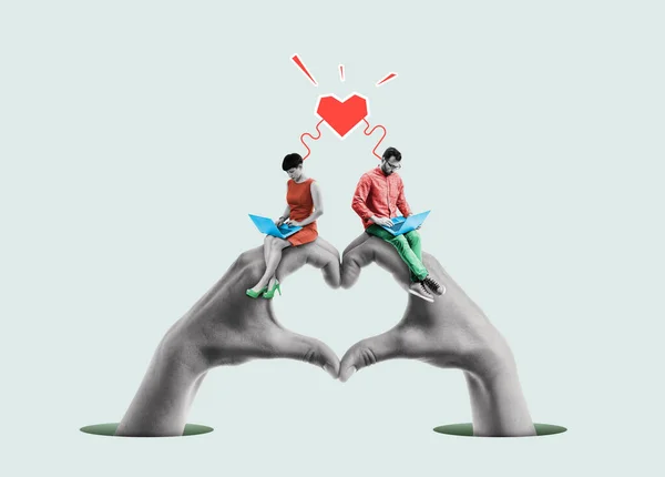 Concept Voor Online Dating Liefdescorrespondentie Een Man Een Vrouw Ontmoeten — Stockfoto
