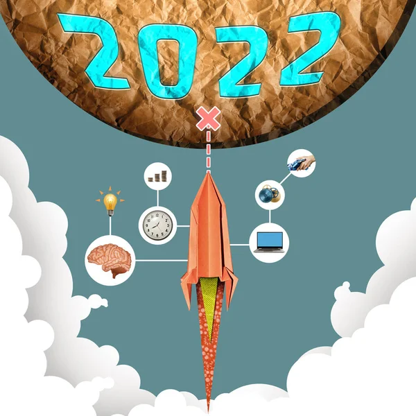 2022年のポスター 宇宙ロケットは2022の数で惑星に飛び立ちます 創造性と革新 — ストック写真