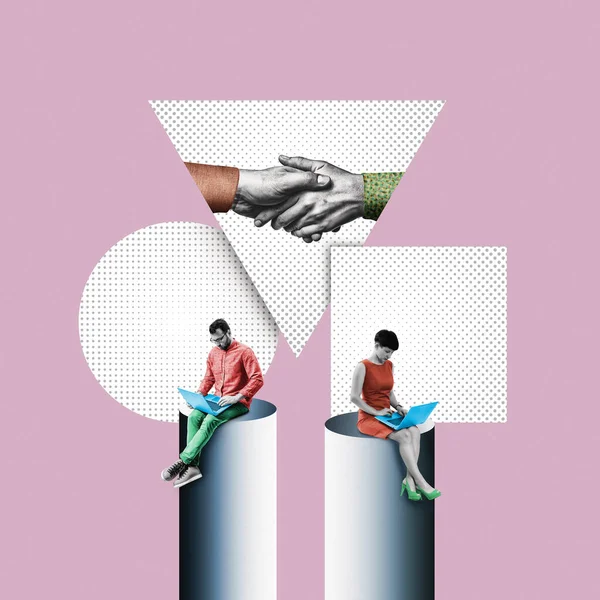 Making Deal Two Partners Art Collage Business Concept — Stock Photo, Image