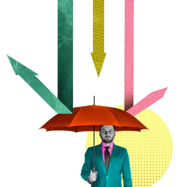 Homme Avec Parapluie Comme Concept Protection Contre Les Facteurs Adverses — Photo