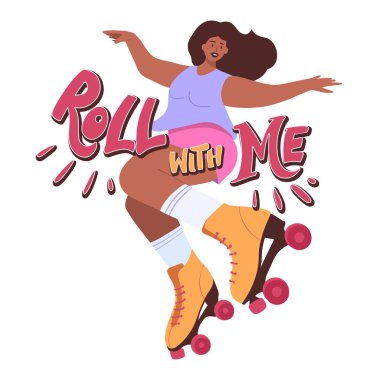 Benimle gel. Kadın, genç kadın, kız paten kayan Davetiyeyle atlayan