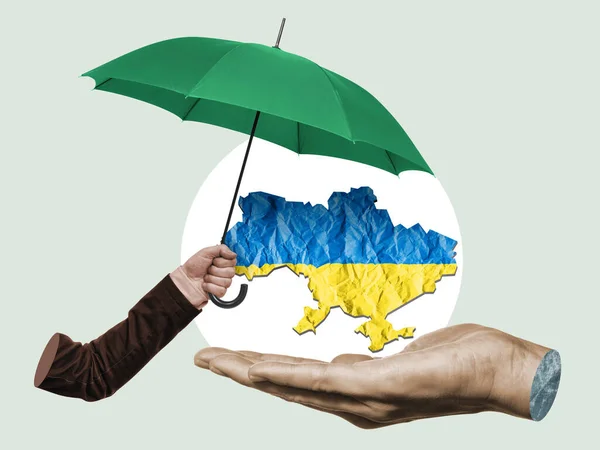 Open Umbrella Ukraine Metaphor Closed Sky — Stock fotografie