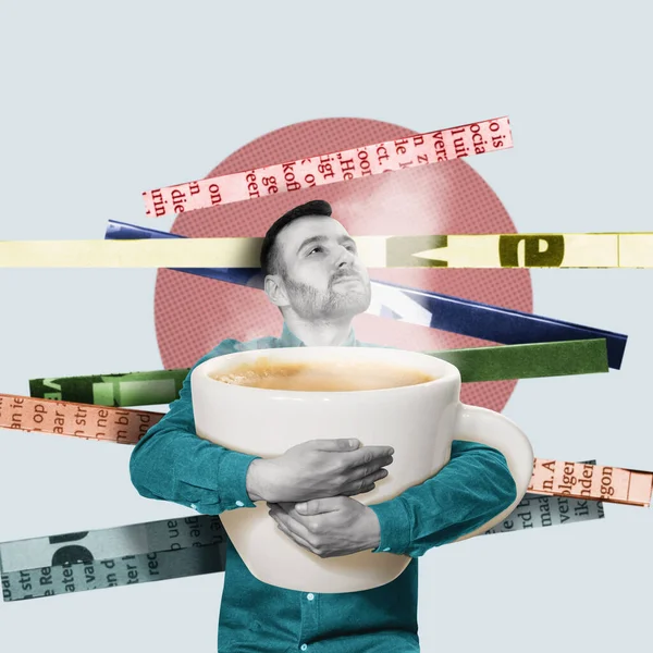 Barista Huge Cup Aromatic Coffee Art Collage — Stockfoto