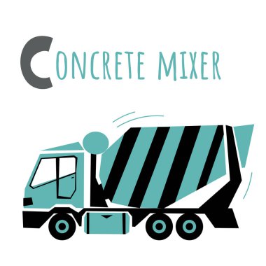 C harfi ve beton karıştırıcı kamyon. Çocuklar için ABC posteri. İngilizce öğrenen çocuklar için beton karıştırıcı kamyonu