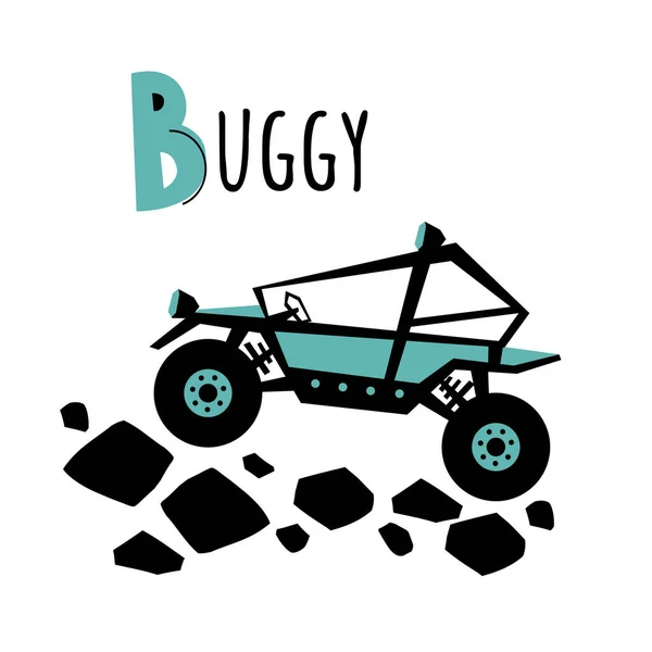 Γράμμα Και Αμαξάκι Παιδική Αφίσα Abc Μεταφορά Buggy Για Παιδιά — Διανυσματικό Αρχείο