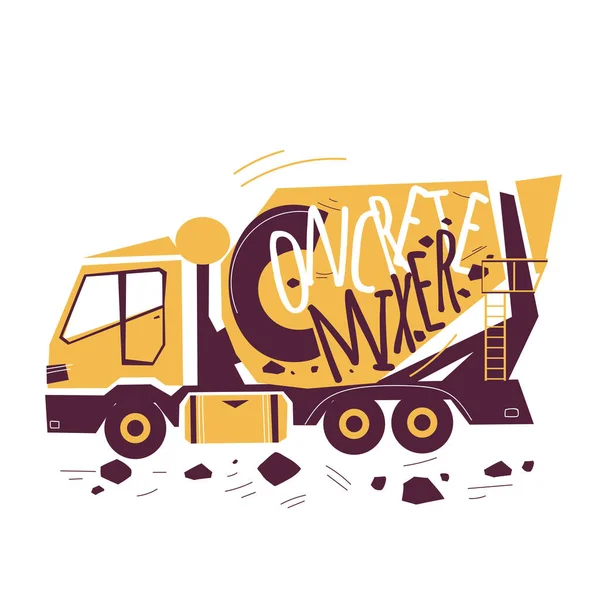 Буква Бетономешалка Дети Abc Плакат Транспортом Yellow Concrete Mixer Truck — стоковый вектор