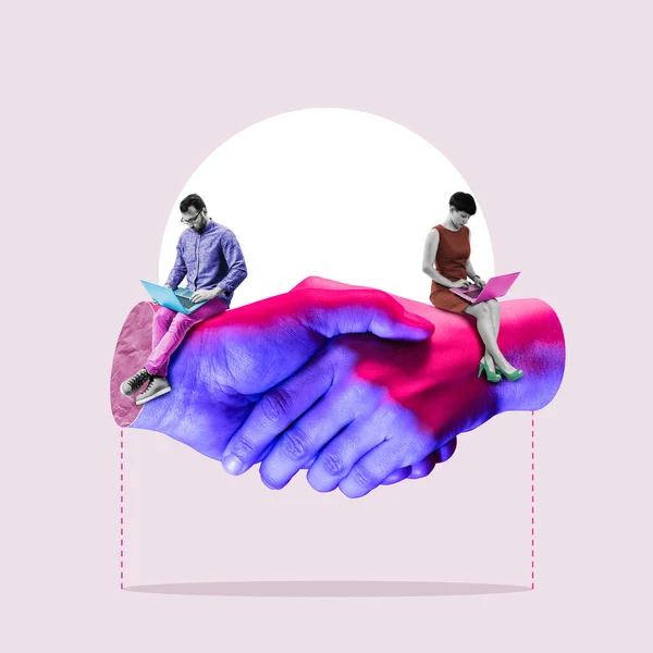 Het Maken Van Een Deal Tussen Twee Partners Kunst Collage — Stockfoto