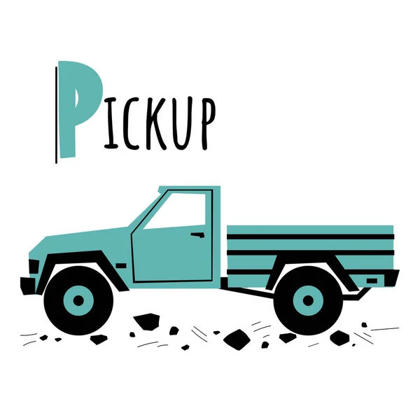 Huruf Dan Pickup Anak Anak Abc Poster Dengan Transportasi Pickup - Stok Vektor