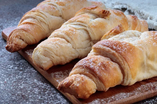 Close View Homemade Croissants Brown Desk Selective Focus — Stock Photo, Image