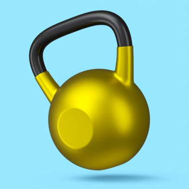 Spor için ağır altın çaydanlık mavi arka planda izole edilmiş.