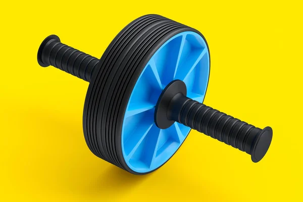 AB roller for abdominal muscles isolated on yellow background.