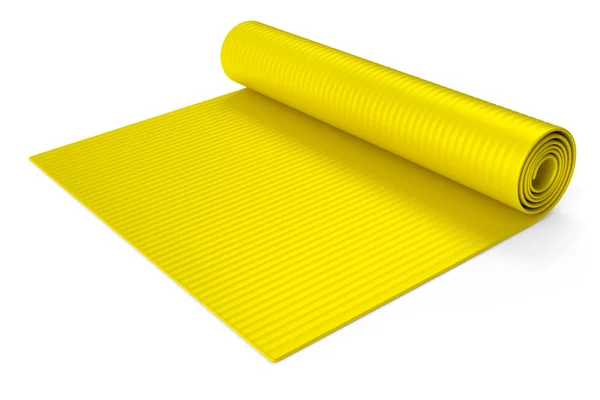 Esteira amarela do ioga ou almofada leve do rolo da cama do acampamento da espuma isolada no branco. — Fotografia de Stock