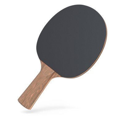 Masa tenisi için siyah masa tenisi raketi. Beyaz arka planda izole edilmiş.