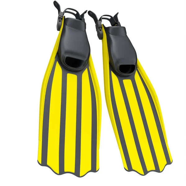 黄色のダイビングフリッパー白い背景に隔離された シュノーケリング用具の3Dレンダリング — ストック写真