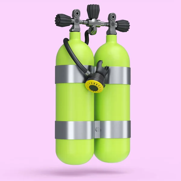 Πράσινες δεξαμενές κατάδυσης ή μπαλόνια πλήρες οξυγόνο για ψαροντούφεκο απομονώνονται σε ένα ροζ — Φωτογραφία Αρχείου