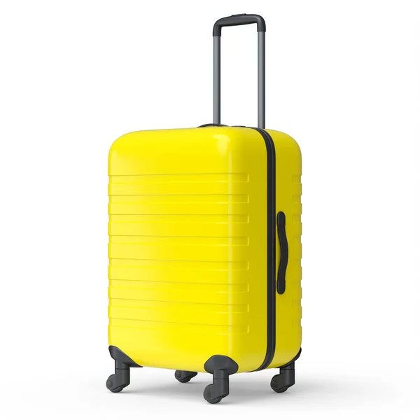 白い背景に隔離された小さな黄色のポリカーボネートスーツケース. — ストック写真