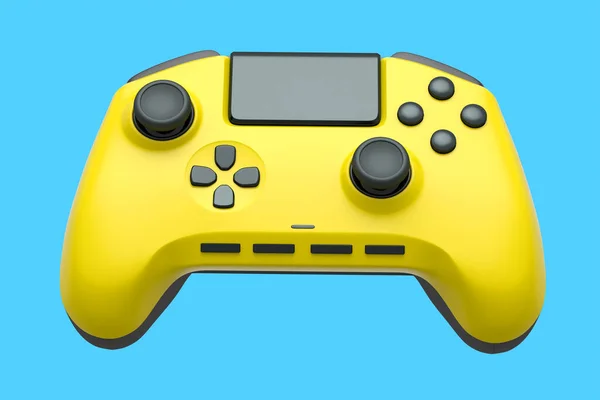 Realisztikus Sárga Joystick Videojáték Vezérlő Kék Háttérrel Streaming Felszerelés Felhőalapú — Stock Fotó