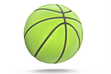 Beyaz arka planda izole edilmiş yeşil basketbol topu. Takım oyunu için 3 boyutlu spor aksesuarları hazırlama