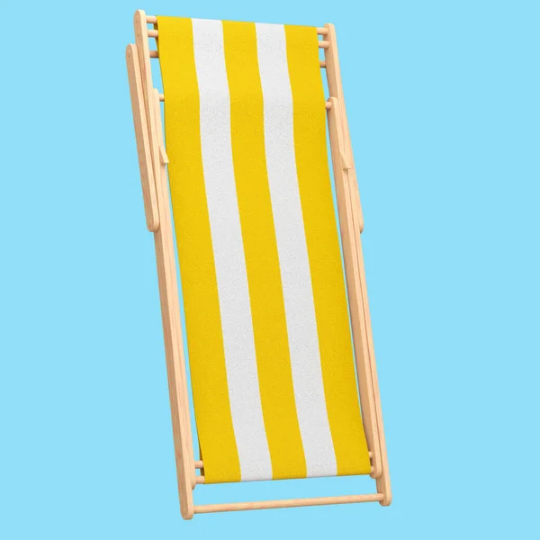 Silla Playa Rayas Amarillas Aislada Sobre Fondo Azul Representación Vacaciones — Foto de Stock