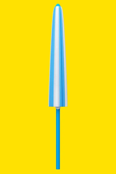 Niebieski Pasek Parasol Plażowy Dla Strefy Wypoczynkowej Wybrzeżu Odizolowany Żółtym — Zdjęcie stockowe