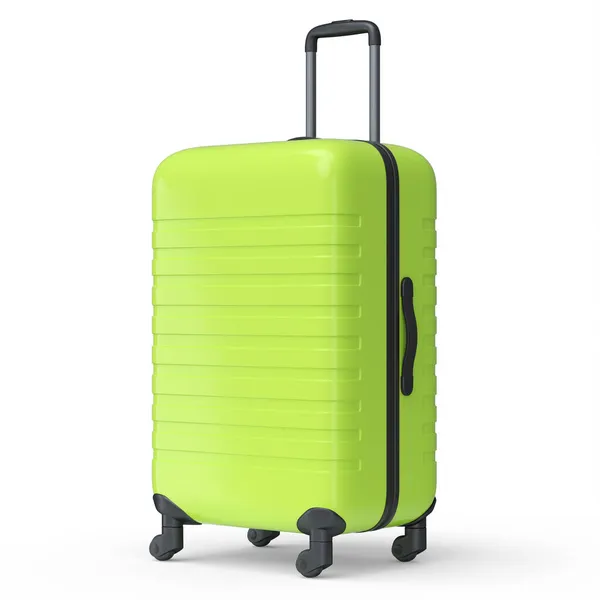 白を基調としたレギュラーグリーンのポリカーボネートスーツケース 荷物又は荷物の3Dレンダリング旅行コンセプト — ストック写真