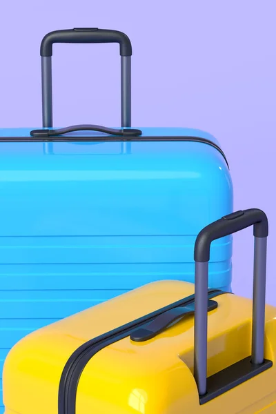 Kleurrijke Koffer Bagage Blauwe Achtergrond Weergave Van Zomervakantie Concept Vakantie — Stockfoto