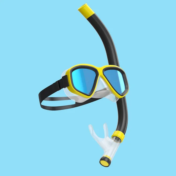 Yellow Diving Mask Snorkel Isolated Blue Background Render Diving Snorkeling — Stock Photo, Image