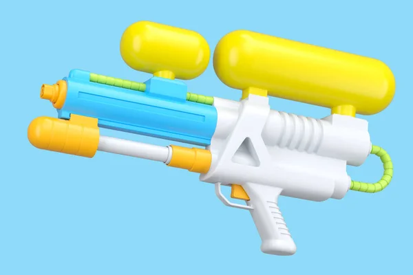 Пластиковая Водяная Пушка Игрушка Игры Полива Бассейне Изолированная Голубом Фоне — стоковое фото