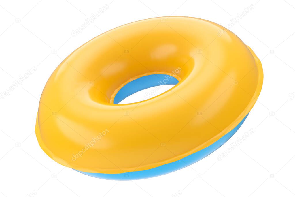 Inflatable ring for kids in swimming pool no gravity mockup isolated on white background. 3d rendered swim safety ring for aquapark
