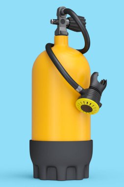 Mavi arka planda, dalış için turuncu dalış tüpü tam oksijen izole edildi. Yaz tatili için 3D dalış ve spor malzemesi.