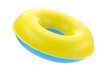 Yüzme havuzundaki çocuklar için şişirilebilir halka beyaz arka planda izole edilmiş yerçekimi modeli yok. Aquapark için 3D yüzme güvenlik halkası
