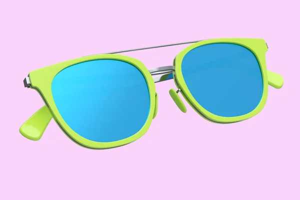 Sunglasess Realistico Con Lente Sfumata Montatura Plastica Verde Estate Sfondo — Foto Stock