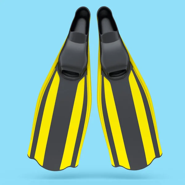 蓝色背景下孤立的黄色潜水鳍 3D渲染潜水和潜水设备 — 图库照片