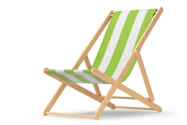 Yeşil Çizgili Plaj Sandalyesi Beyaz Arka Planda Izole Edilmiş Plaj — Stok fotoğraf