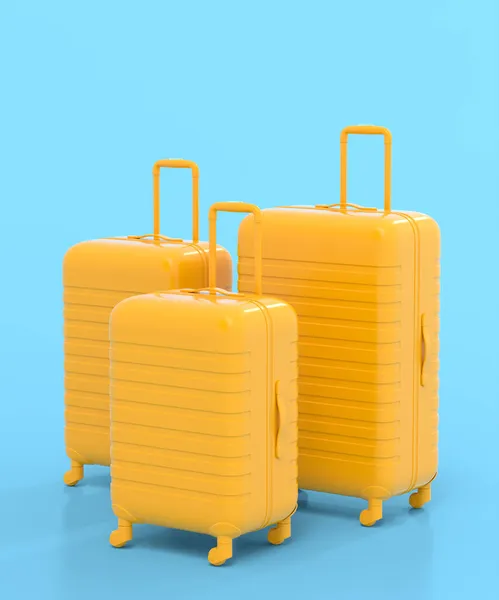Πολύχρωμη Βαλίτσα Αποσκευές Μονόχρωμο Μπλε Φόντο Καθιστούν Τις Καλοκαιρινές Διακοπές — Φωτογραφία Αρχείου