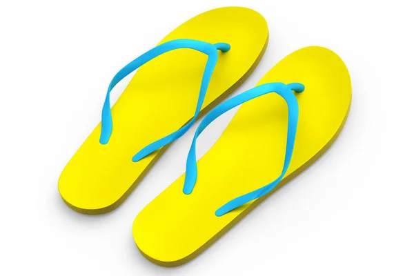 Beach Yellow Flip Flops Sandals Isolated White Background Render Concept — Stock Photo, Image