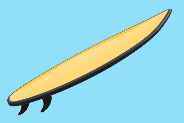 青色の背景に隔離された現実的なオレンジ色のサーフボード ビーチのサーフボードに夏のサーフィンの3Dレンダリング — ストック写真