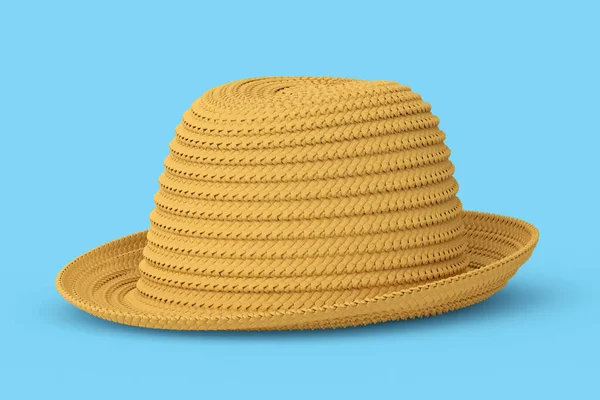 Vintage straw beach sun hat isolated on blue background. 3d render concept of summer family vacation and sun protection