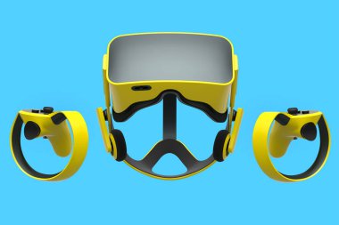 Sanal gerçeklik gözlükleri ve mavi oyun için sarı kumandalar