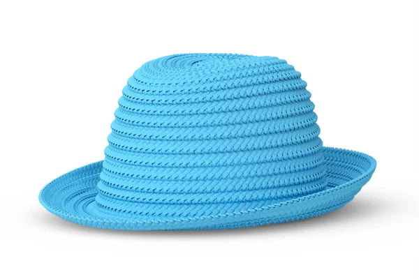 Vintage Μπλε Ψάθινο Καπέλο Παραλίας Απομονωμένο Λευκό Φόντο Καθιστούν Την — Φωτογραφία Αρχείου