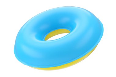 Yüzme havuzundaki çocuklar için şişirilebilir halka beyaz arka planda izole edilmiş yerçekimi modeli yok. Aquapark için 3D yüzme güvenlik halkası