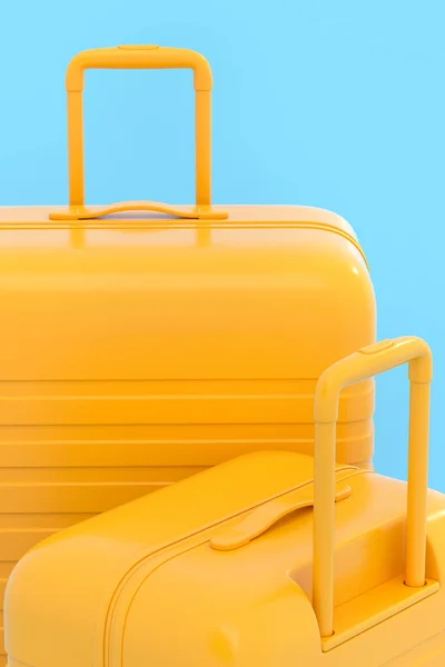Bunte Koffer Oder Gepäckstücke Auf Monochromblauem Hintergrund Darstellung Von Sommerferienkonzept — Stockfoto