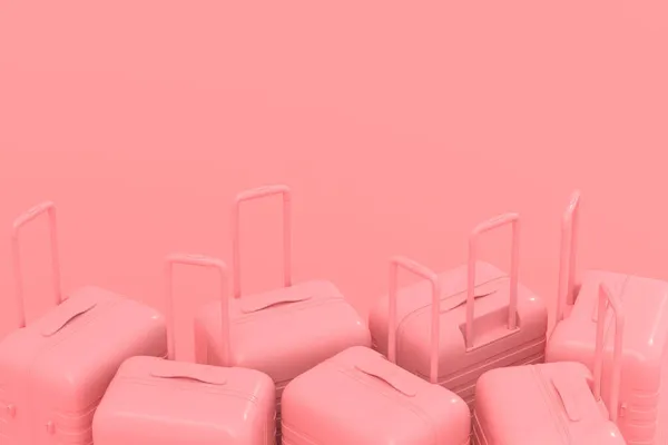 Μονόχρωμη Βαλίτσα Αποσκευές Ροζ Φόντο Καθιστούν Τις Καλοκαιρινές Διακοπές Έννοια — Φωτογραφία Αρχείου