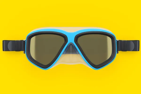 Máscara Mergulho Azul Isolada Fundo Amarelo Renderização Mergulho Snorkeling Equipamentos — Fotografia de Stock