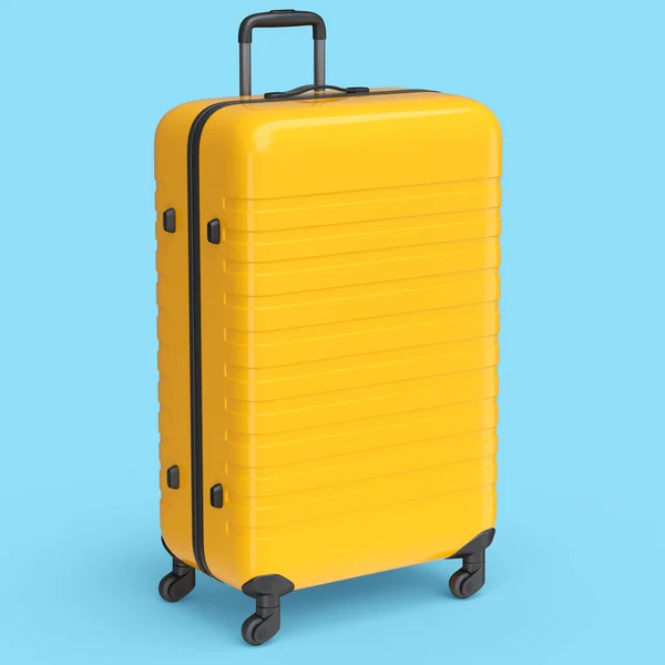 Nagy Narancssárga Polikarbonát Bőrönd Kék Alapon Elkülönítve Teszi Utazási Koncepció — Stock Fotó