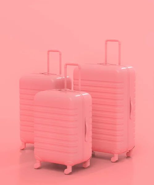 Monokróm Bőrönd Vagy Poggyász Rózsaszín Alapon Render Nyári Nyaralás Koncepció — Stock Fotó