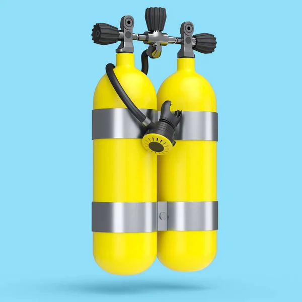 Κίτρινο Δεξαμενές Κατάδυσης Μπαλόνια Πλήρες Οξυγόνο Για Ψαροντούφεκο Απομονώνονται Μπλε — Φωτογραφία Αρχείου